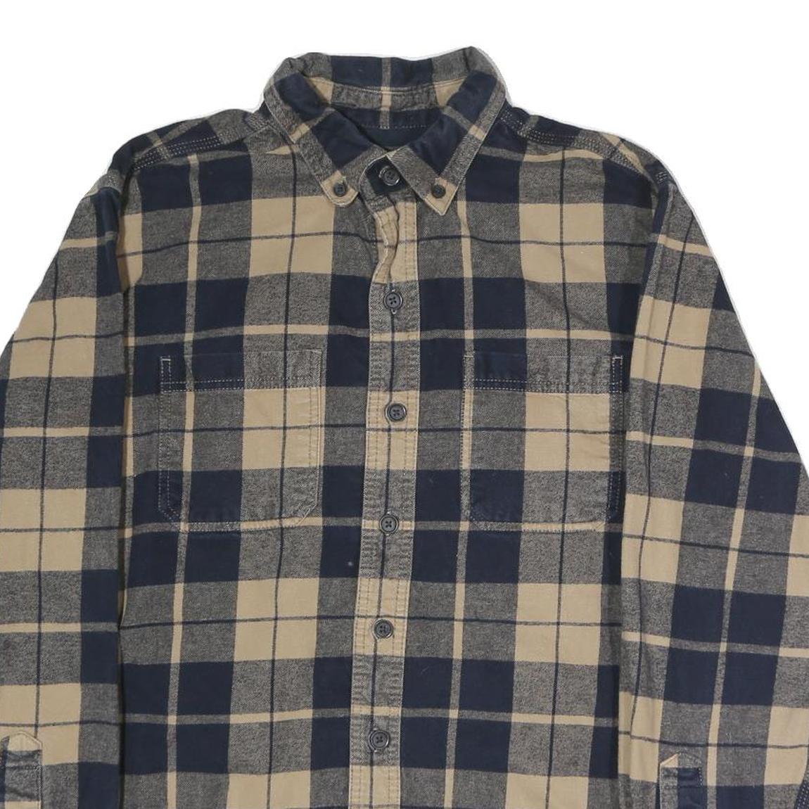 RIDGECUT Mens Beige & Blue Check Shirt M Button-Down Casual Cotton Blend
