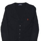 POLO RALPH LAUREN Womens Black Cable Knit Button Up Jumper M Classic Cotton