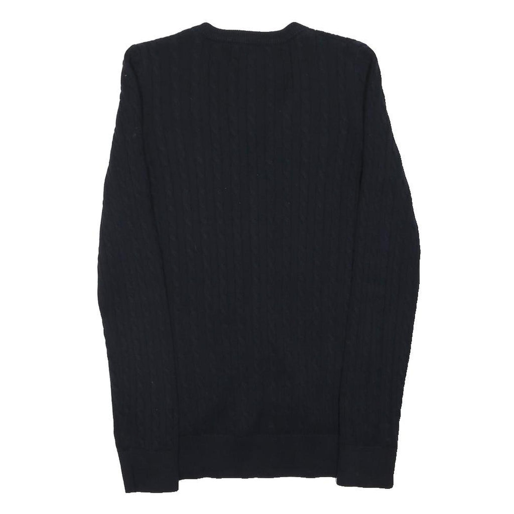 POLO RALPH LAUREN Womens Black Cable Knit Button Up Jumper M Classic Cotton