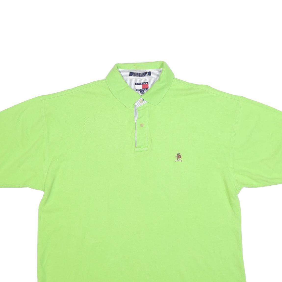 TOMMY HILFIGER Mens Green Short Sleeve Plain Polo Shirt XL Classic Fit