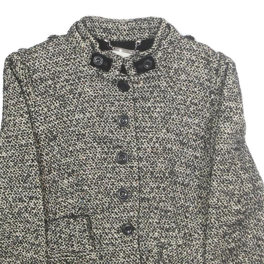 KAREN MILLEN Womens Black & Cream Wool Blend Button Jacket UK 10 Tweed Classic