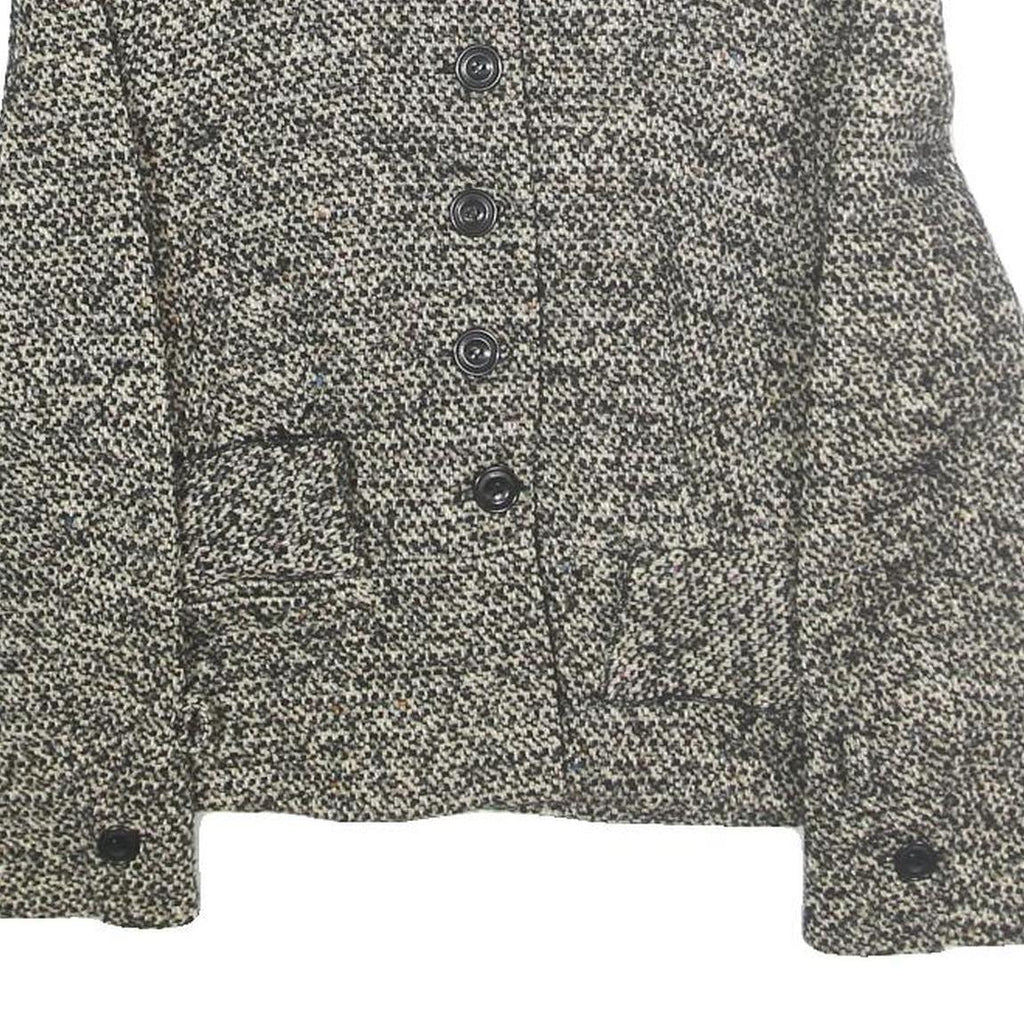 KAREN MILLEN Womens Black & Cream Wool Blend Button Jacket UK 10 Tweed Classic