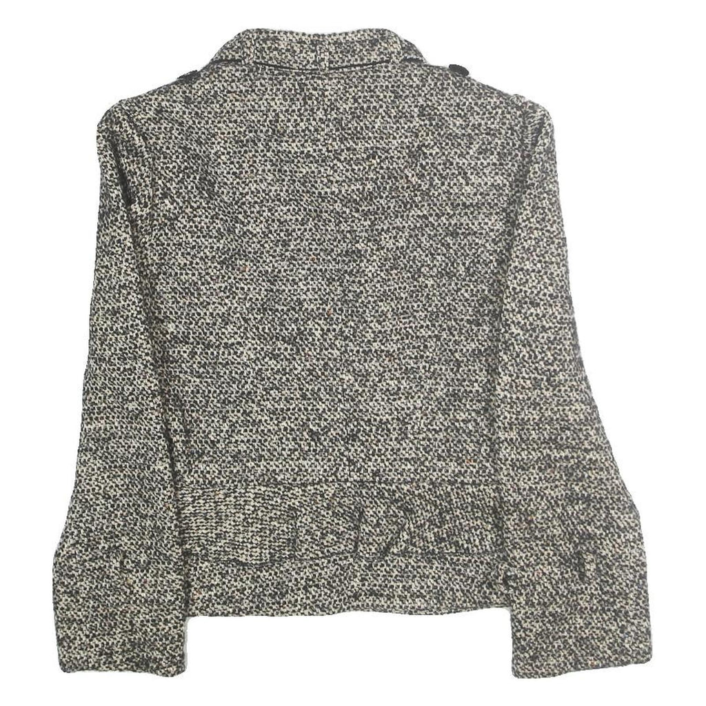 KAREN MILLEN Womens Black & Cream Wool Blend Button Jacket UK 10 Tweed Classic