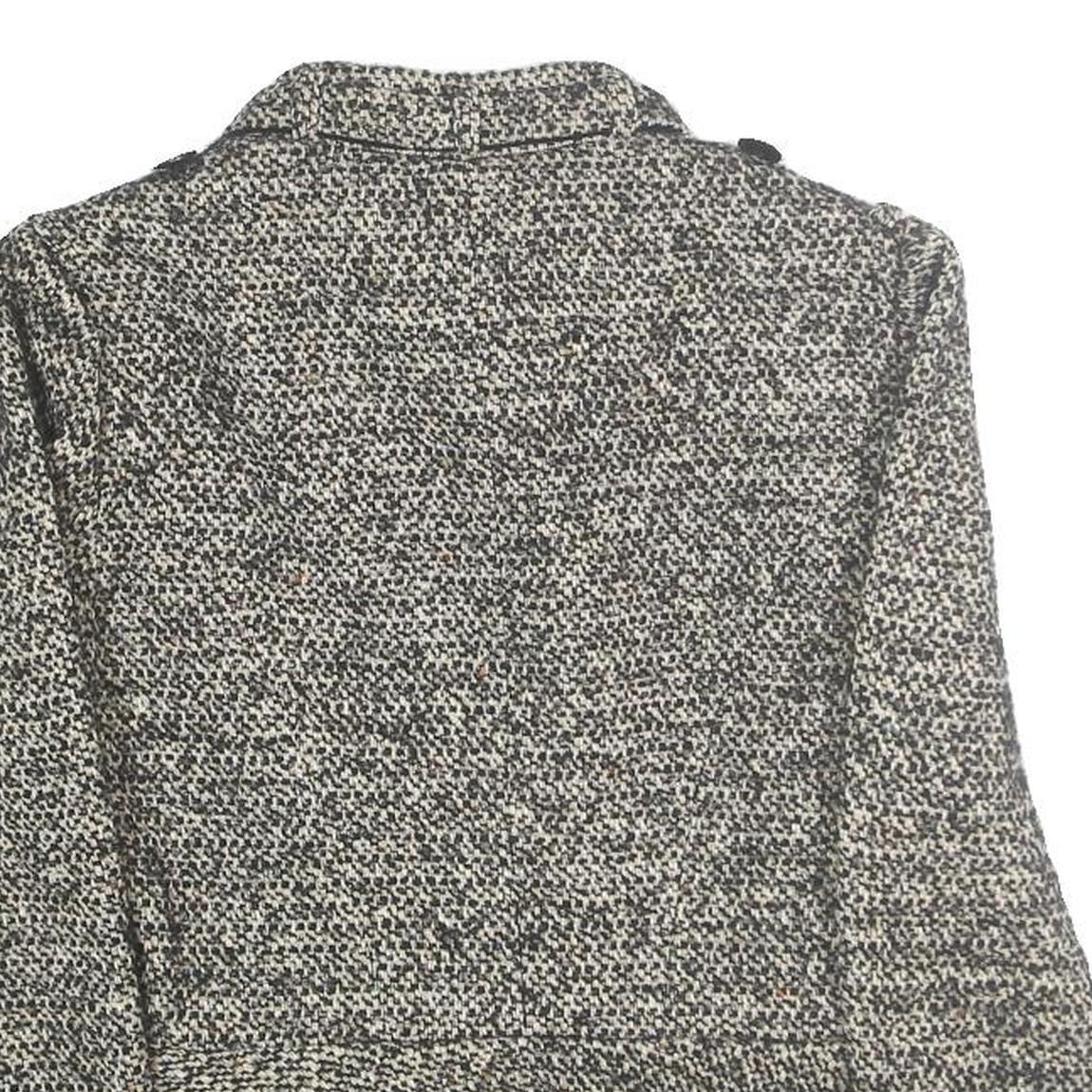 KAREN MILLEN Womens Black & Cream Wool Blend Button Jacket UK 10 Tweed Classic