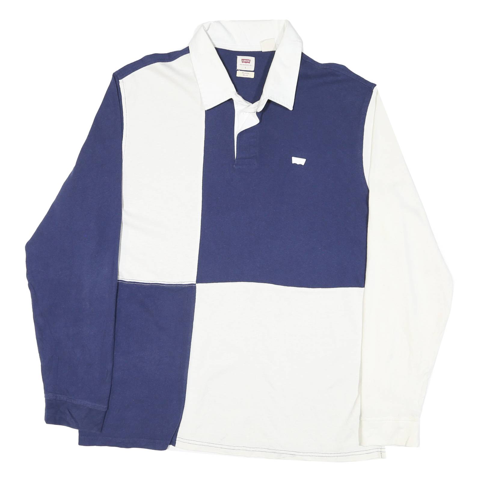 LEVI'S Mens Blue & White Long Sleeve Colourblock Polo Shirt L Cotton Blend