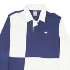 LEVI'S Mens Blue & White Long Sleeve Colourblock Polo Shirt L Cotton Blend
