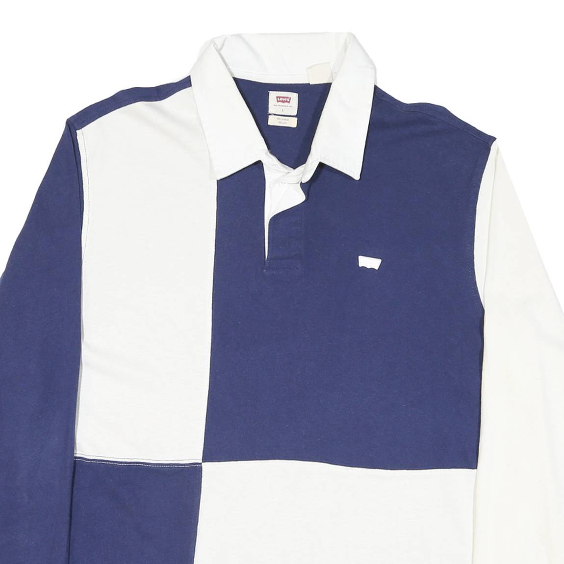 LEVI'S Mens Blue & White Long Sleeve Colourblock Polo Shirt L Cotton Blend