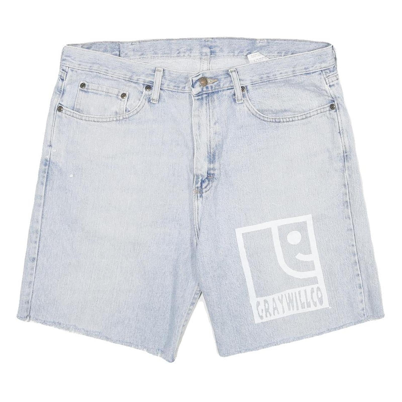 WRANGLER Mens Denim Blue Cotton Casual Shorts L W36 Printed Logo