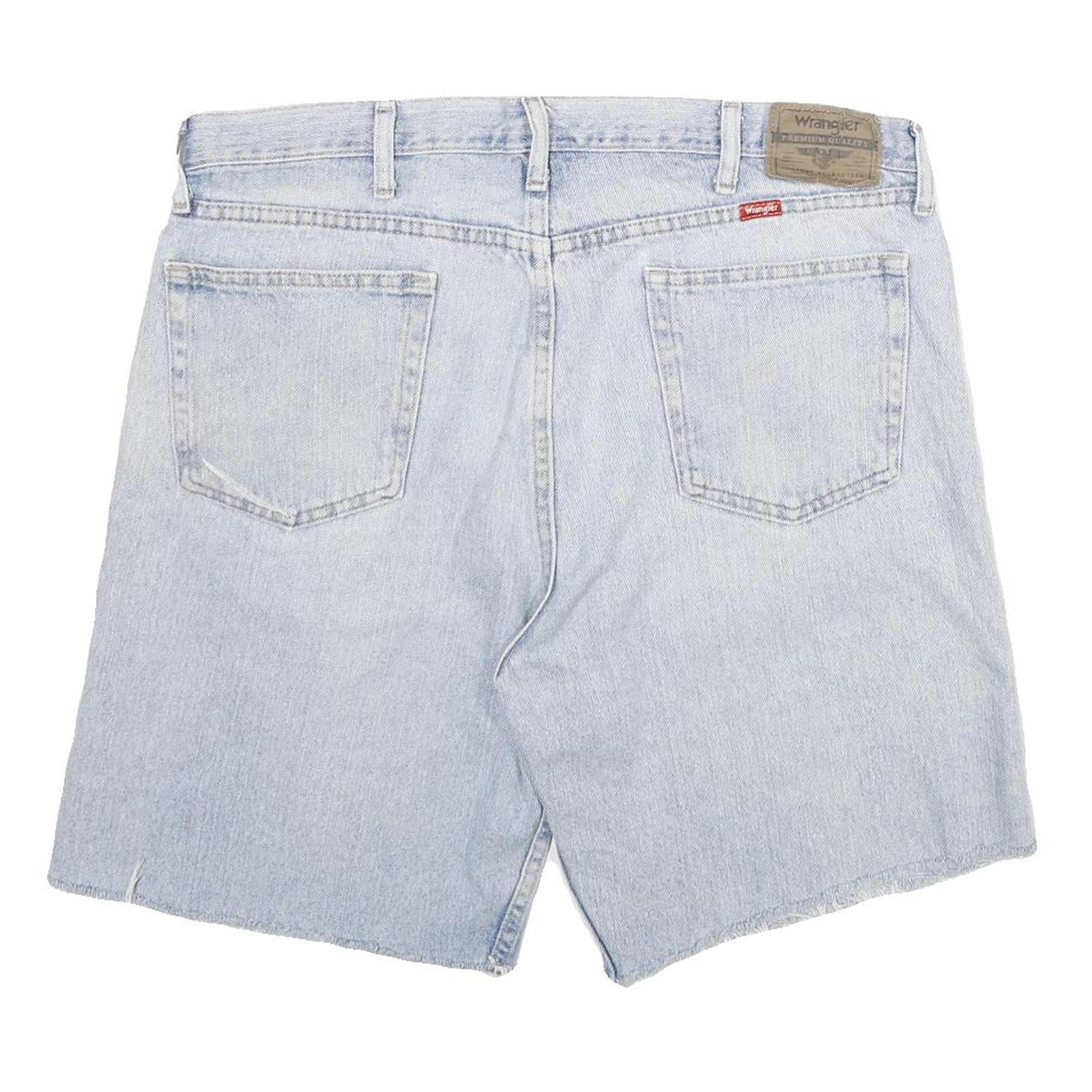 WRANGLER Mens Denim Blue Cotton Casual Shorts L W36 Printed Logo