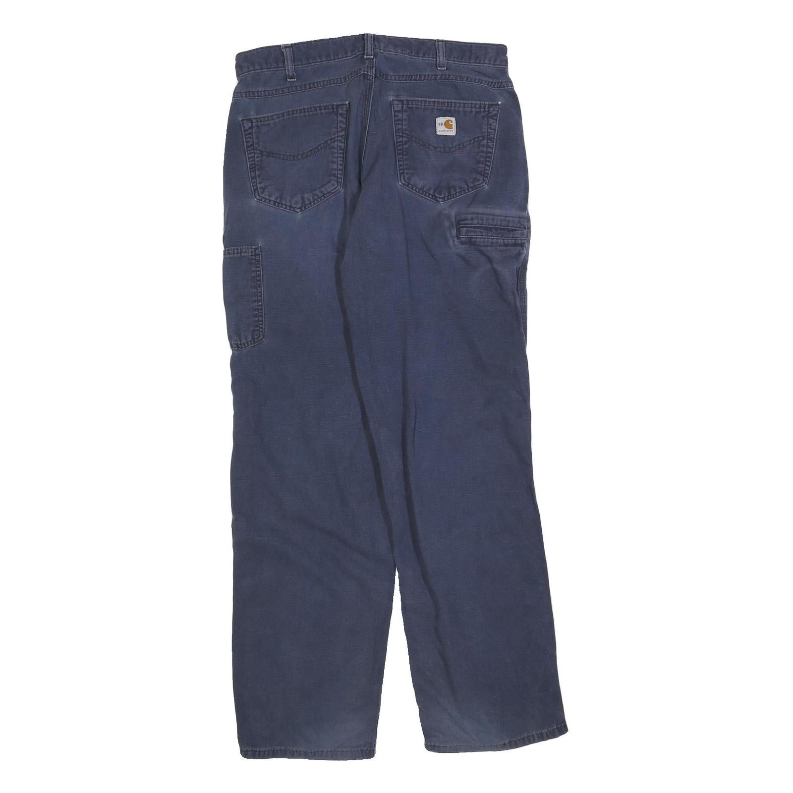 CARHARTT Mens Cotton Blend Navy Blue Regular Fit Straight Leg Trousers W34 L34