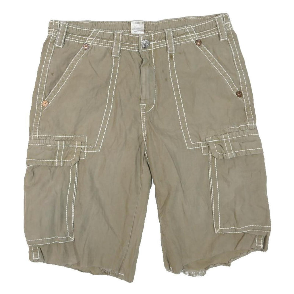 TRUE RELIGION Mens Shorts Beige XL W38 Cargo Cotton Blend Contrast Stitching