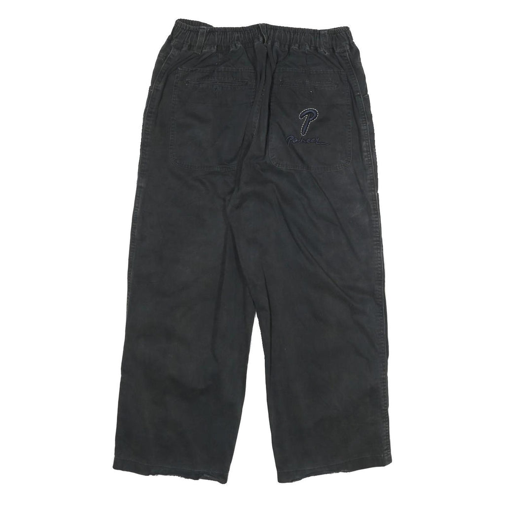 ESKO Womens Black Cotton Blend Relaxed Wide-Leg Trousers W28 L25 Casual Zip