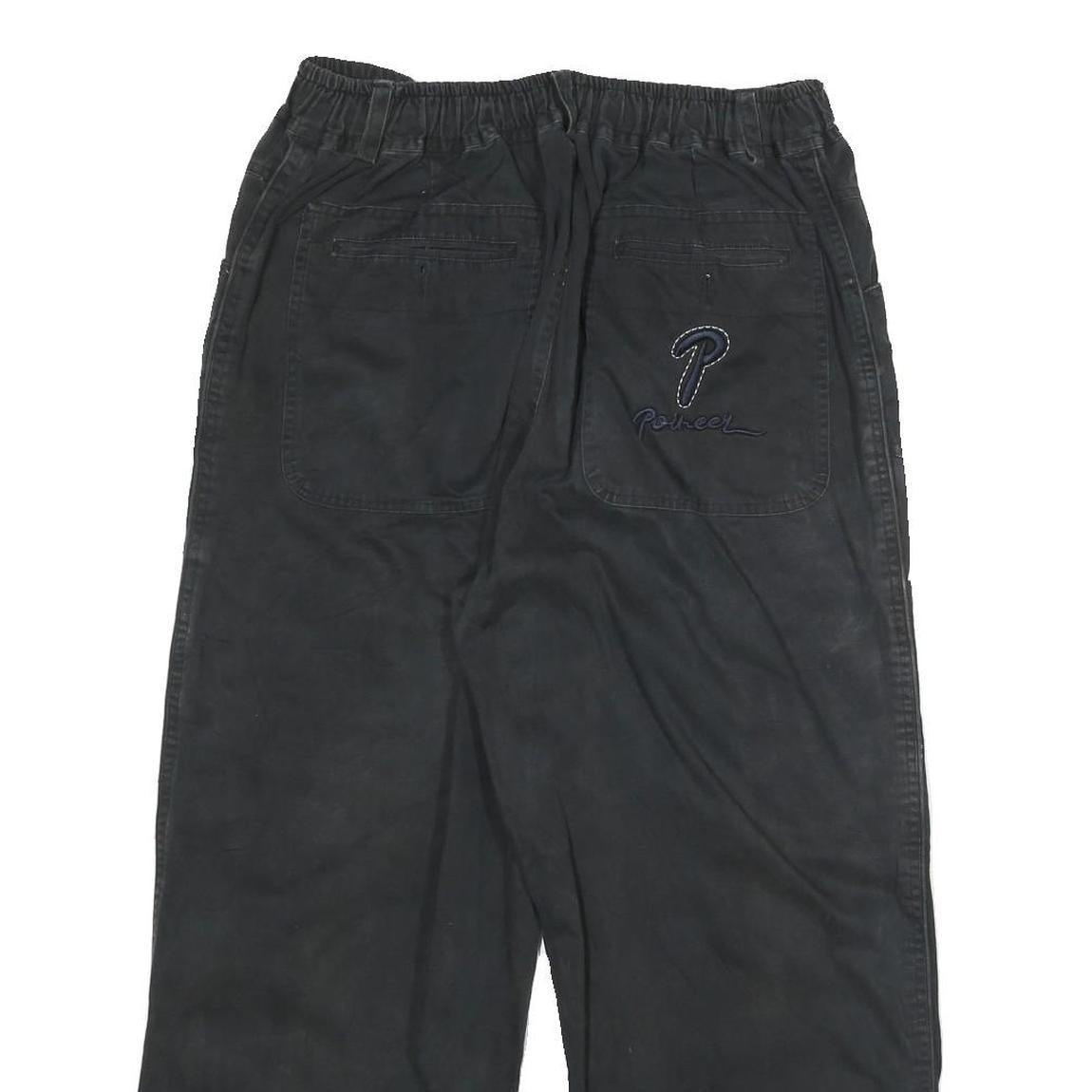 ESKO Womens Black Cotton Blend Relaxed Wide-Leg Trousers W28 L25 Casual Zip