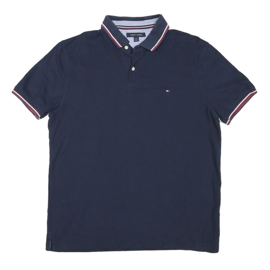 TOMMY HILFIGER Mens Navy Blue Polo Shirt Short Sleeve Cotton Blend L
