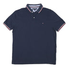 TOMMY HILFIGER Mens Navy Blue Polo Shirt Short Sleeve Cotton Blend L
