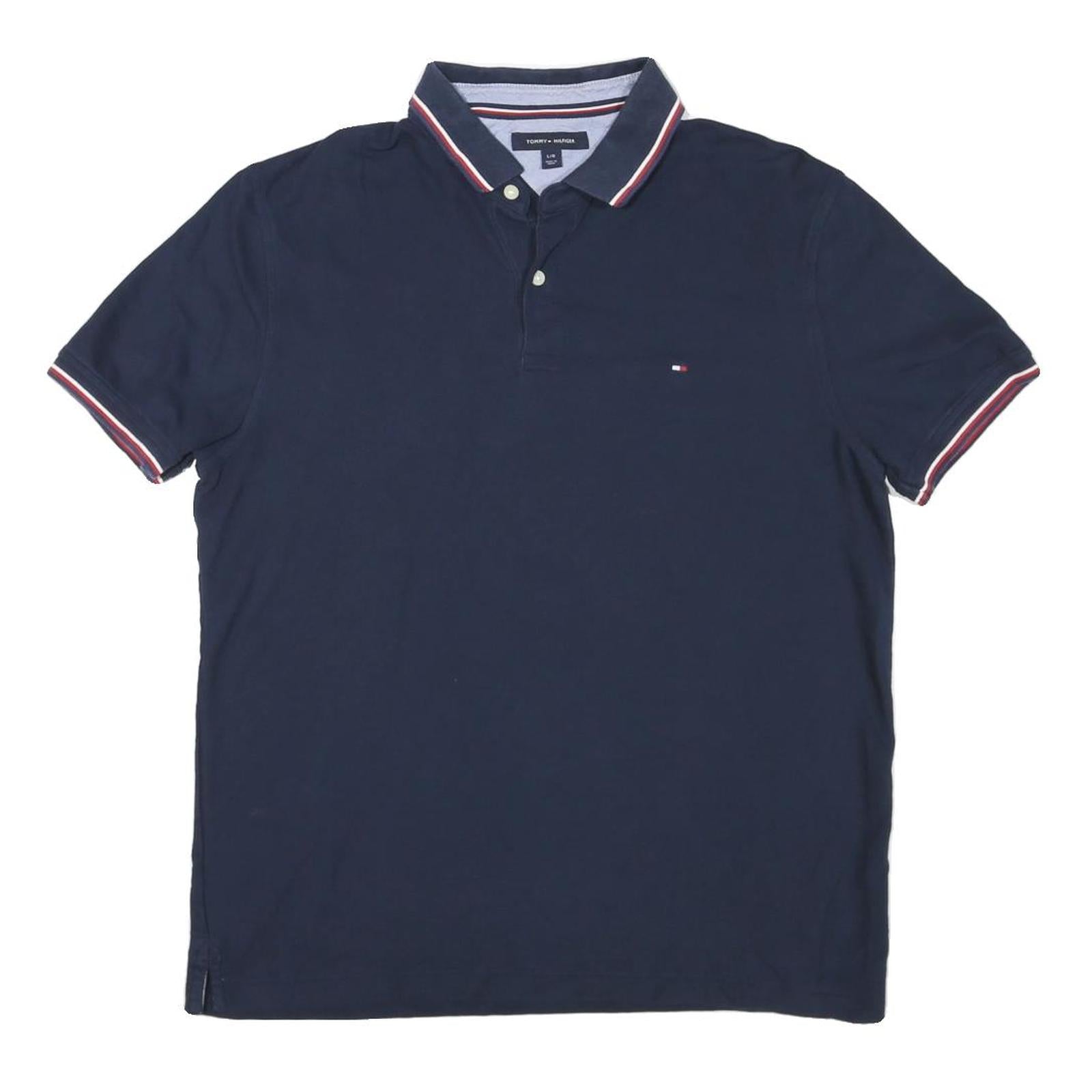TOMMY HILFIGER Mens Navy Blue Polo Shirt Short Sleeve Cotton Blend L
