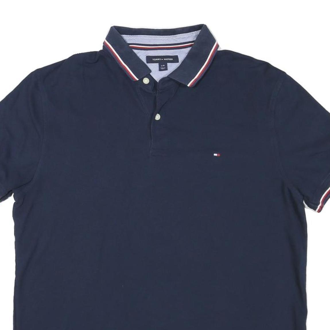 TOMMY HILFIGER Mens Navy Blue Polo Shirt Short Sleeve Cotton Blend L