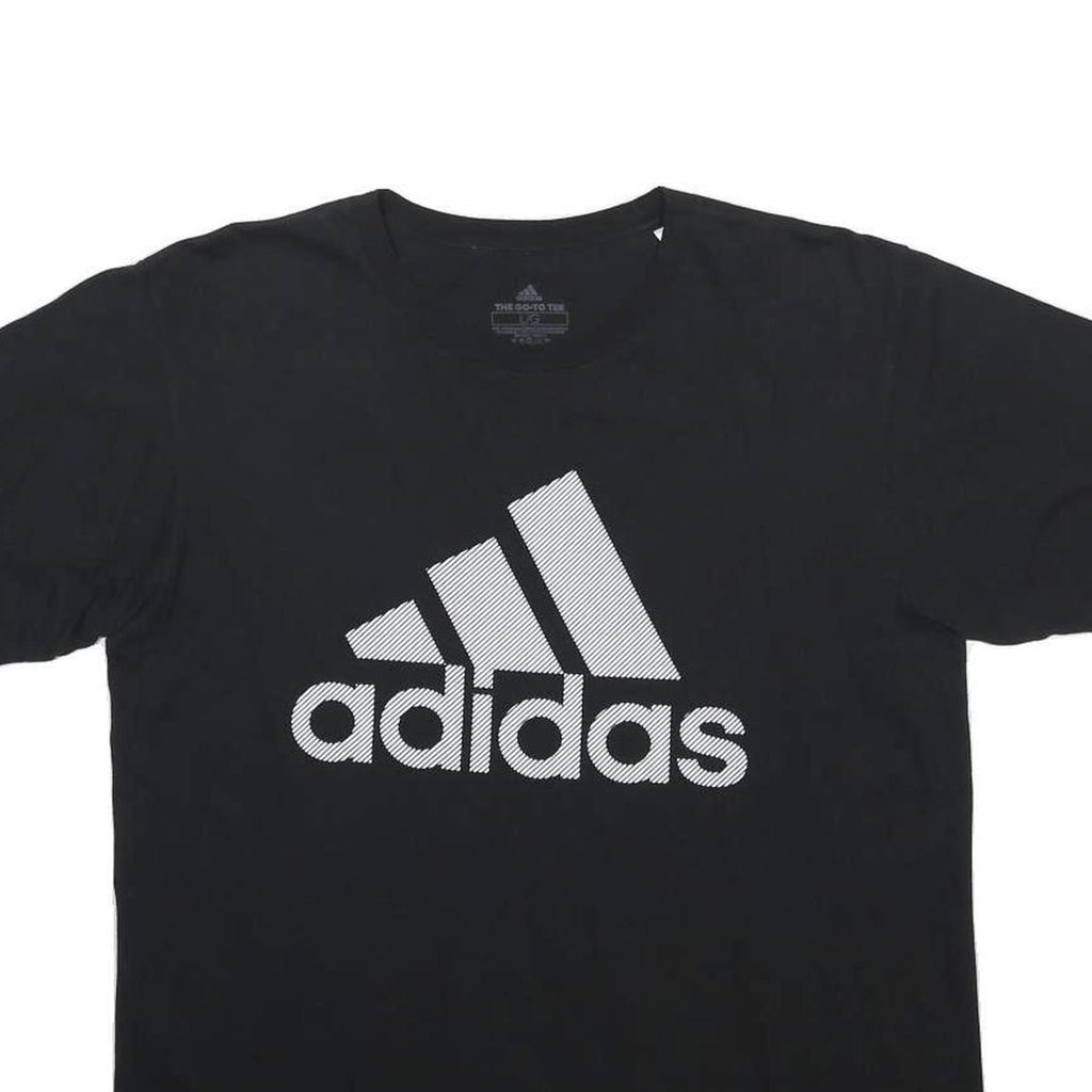 ADIDAS Mens Black & White Logo Graphic T-Shirt L Short Sleeve Crew Neck Cotton