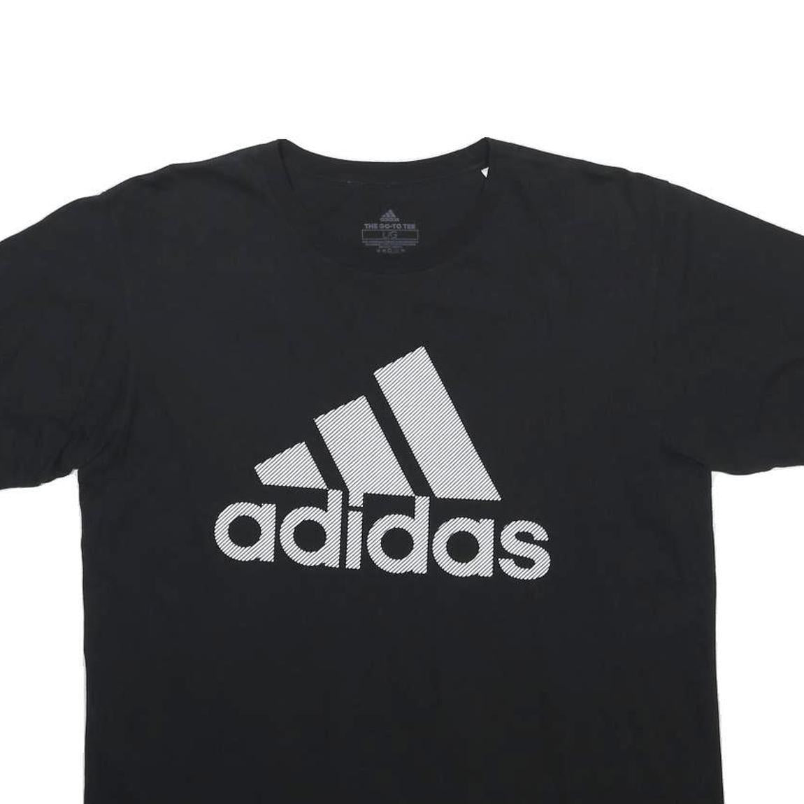 ADIDAS Mens Black & White Logo Graphic T-Shirt L Short Sleeve Crew Neck Cotton