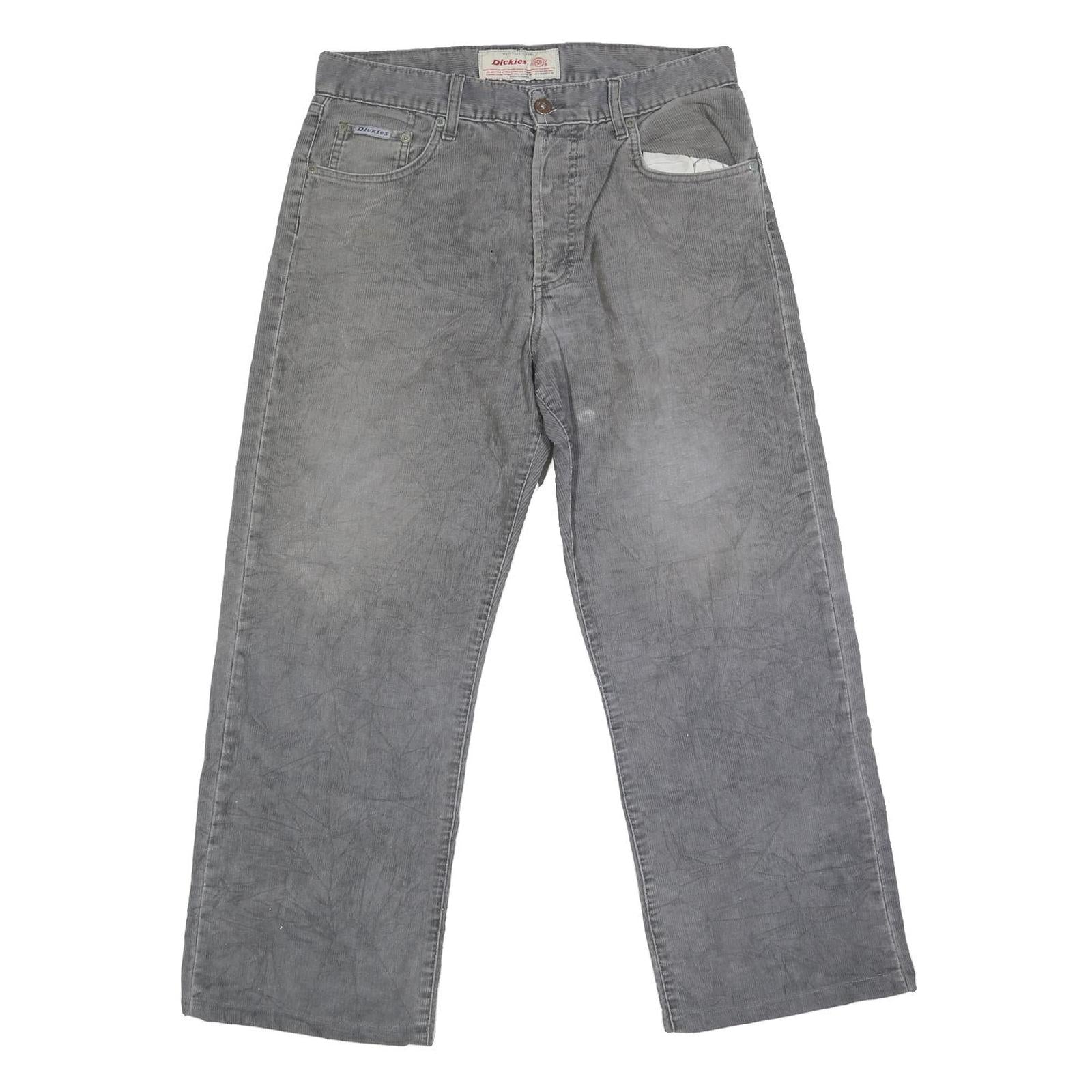 DICKIES Mens Cotton Blend Grey Regular Straight Trousers W34 L27 Workwear