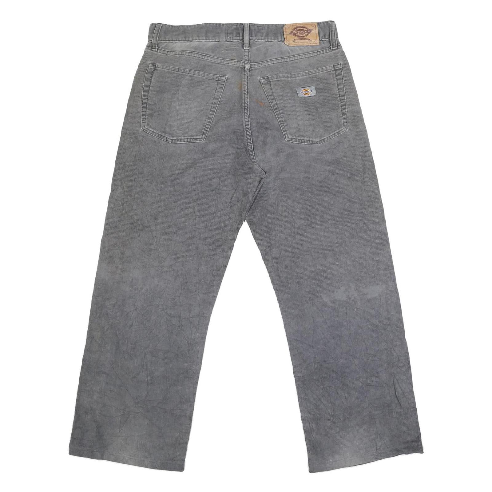 DICKIES Mens Cotton Blend Grey Regular Straight Trousers W34 L27 Workwear