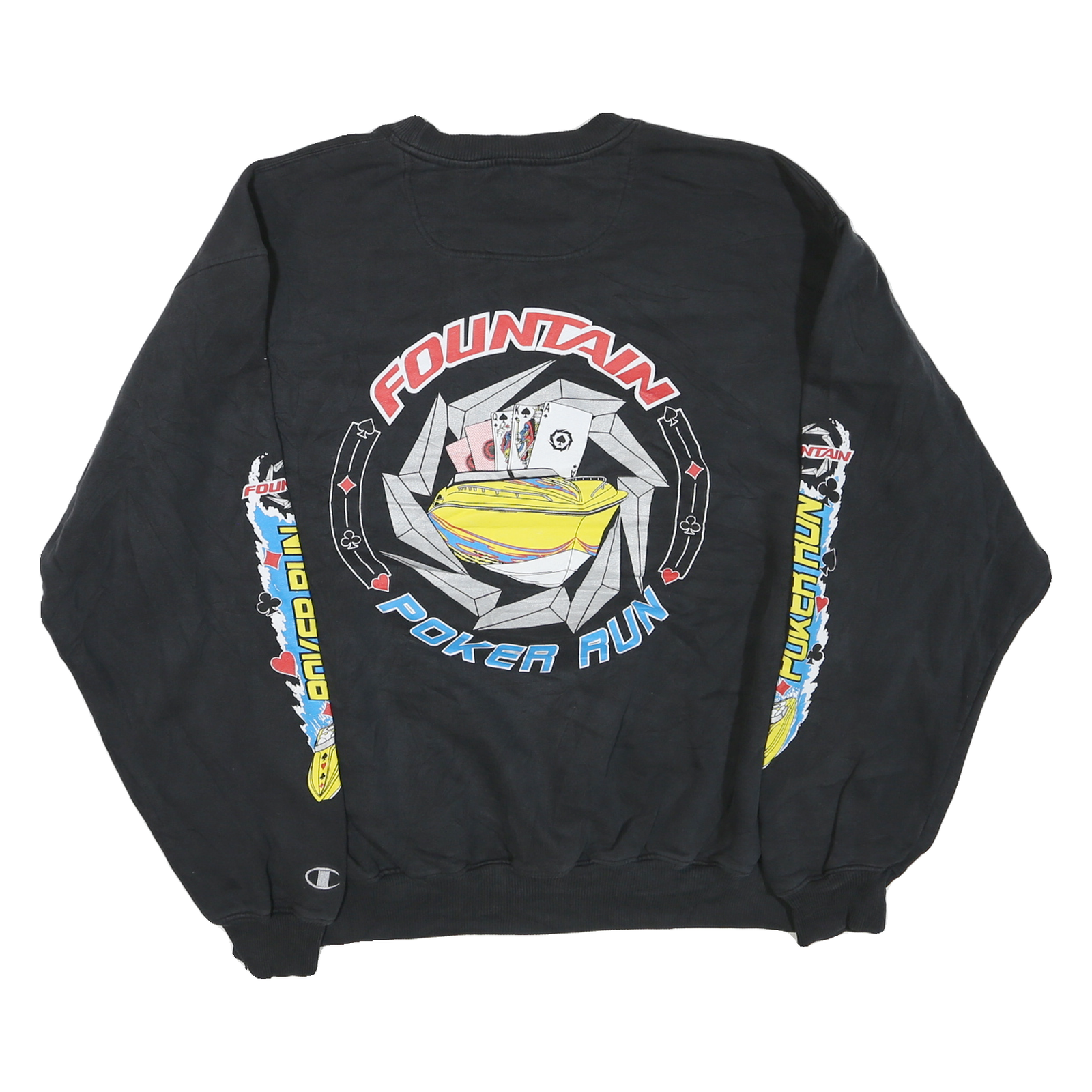 CHAMPION Mens Black Fountain Poker Run Crew Neck XL Cotton Blend Sweatshirt