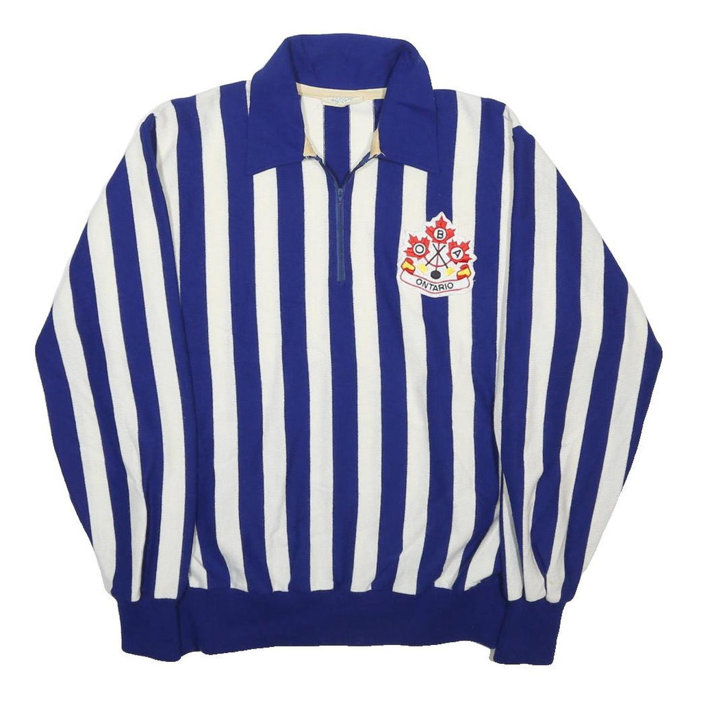CROSSBAR Mens Blue & White Patterned Pullover Jumper Zip Collar Acrylic L