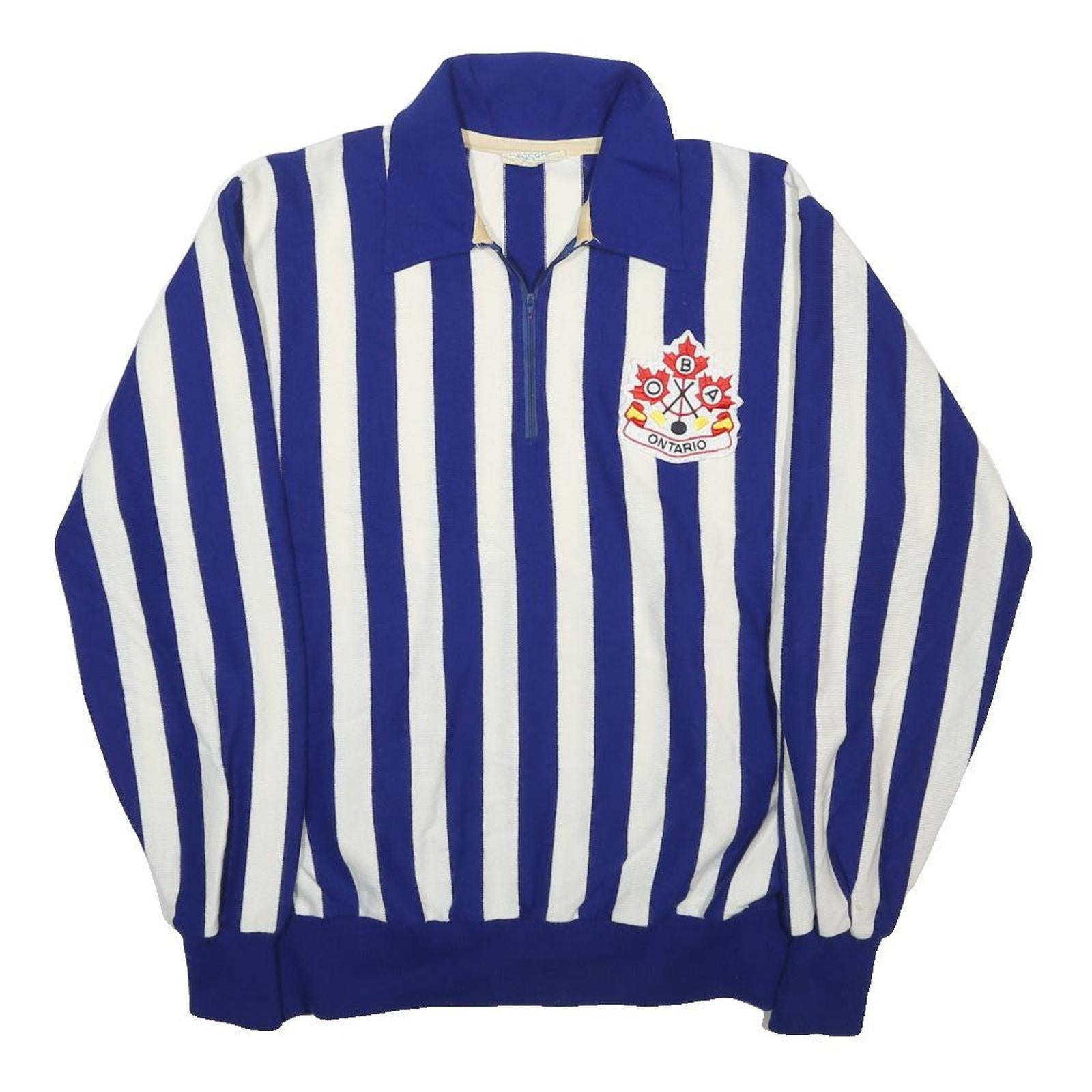 CROSSBAR Mens Blue & White Patterned Pullover Jumper Zip Collar Acrylic L