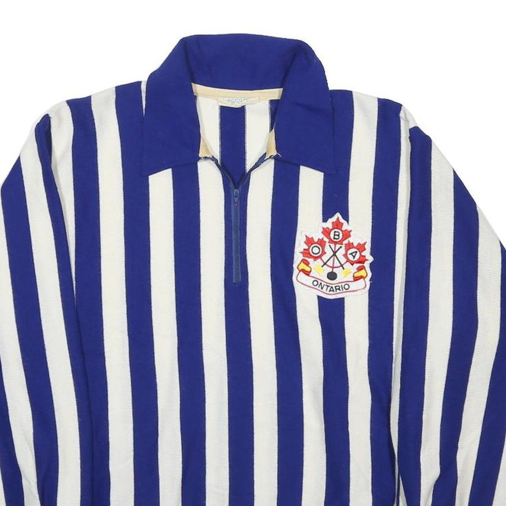 CROSSBAR Mens Blue & White Patterned Pullover Jumper Zip Collar Acrylic L