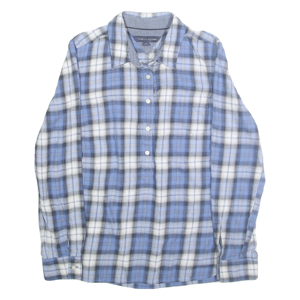 TOMMY HILFIGER Womens Blue & White Check Shirt S Soft Cotton Casual Button Down