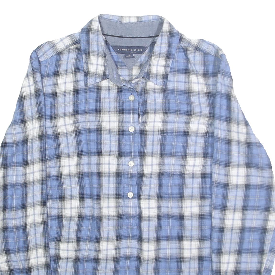 TOMMY HILFIGER Womens Blue & White Check Shirt S Soft Cotton Casual Button Down
