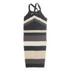 KAREN MILLEN Womens Black & Beige Striped Bodycon Knit Sleeveless Midi Dress S