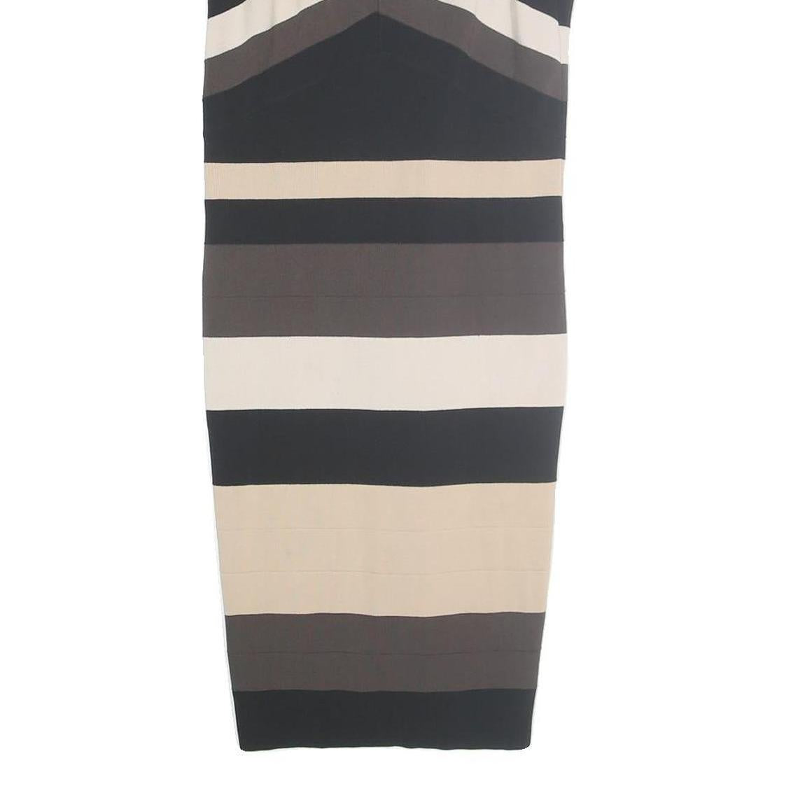 KAREN MILLEN Womens Black & Beige Striped Bodycon Knit Sleeveless Midi Dress S
