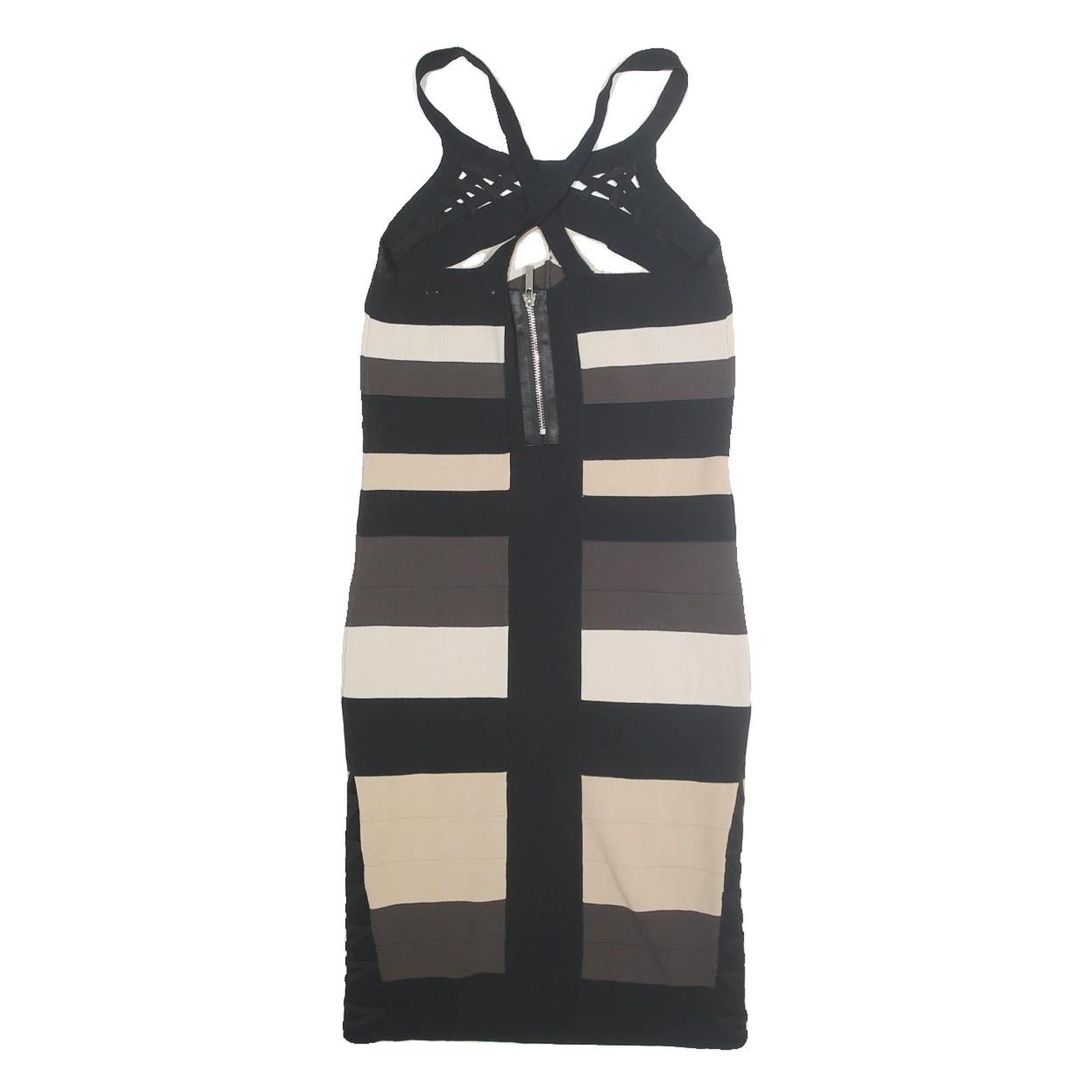 KAREN MILLEN Womens Black & Beige Striped Bodycon Knit Sleeveless Midi Dress S