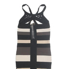 KAREN MILLEN Womens Black & Beige Striped Bodycon Knit Sleeveless Midi Dress S