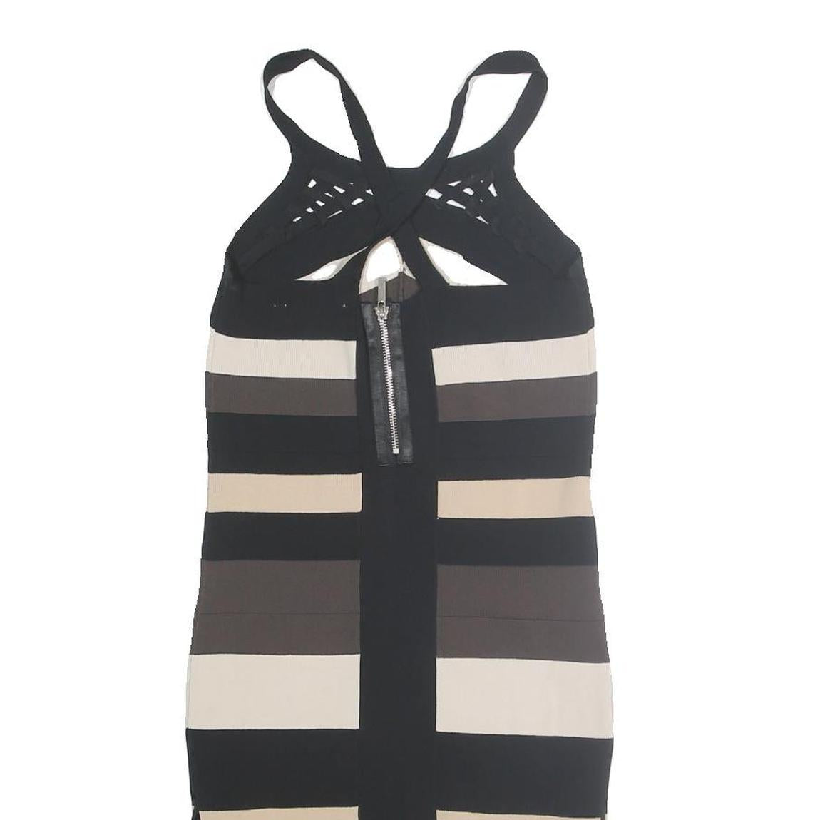 KAREN MILLEN Womens Black & Beige Striped Bodycon Knit Sleeveless Midi Dress S