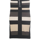KAREN MILLEN Womens Black & Beige Striped Bodycon Knit Sleeveless Midi Dress S