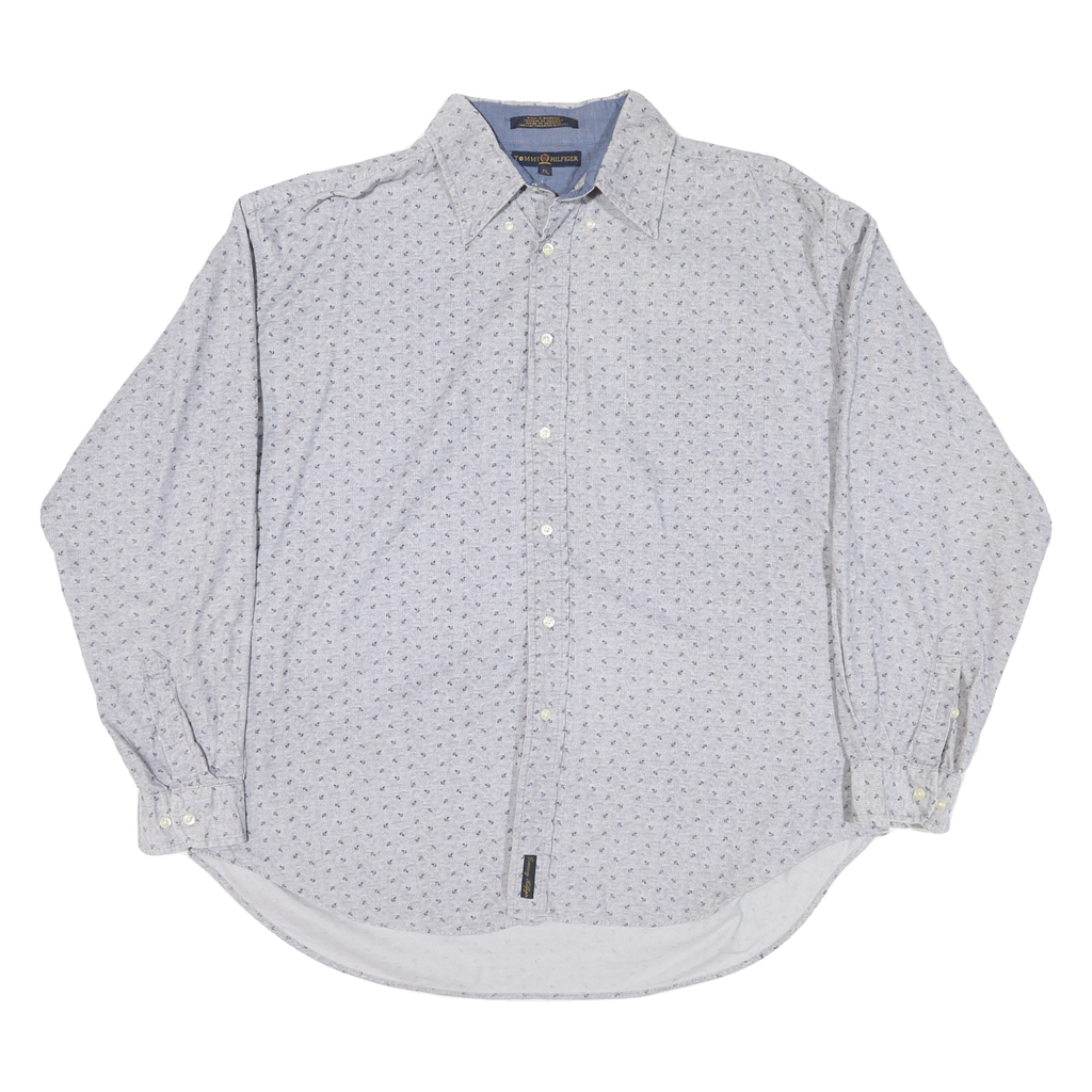 TOMMY HILFIGER Mens White & Blue Button-Down Shirt XL Cotton Blend Casual