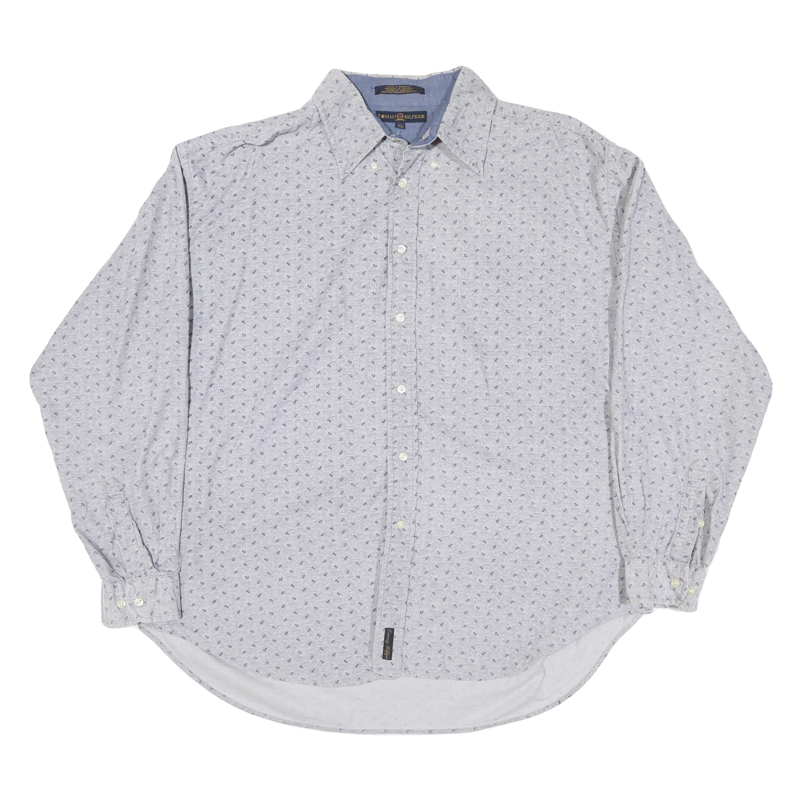 TOMMY HILFIGER Mens White & Blue Button-Down Shirt XL Cotton Blend Casual