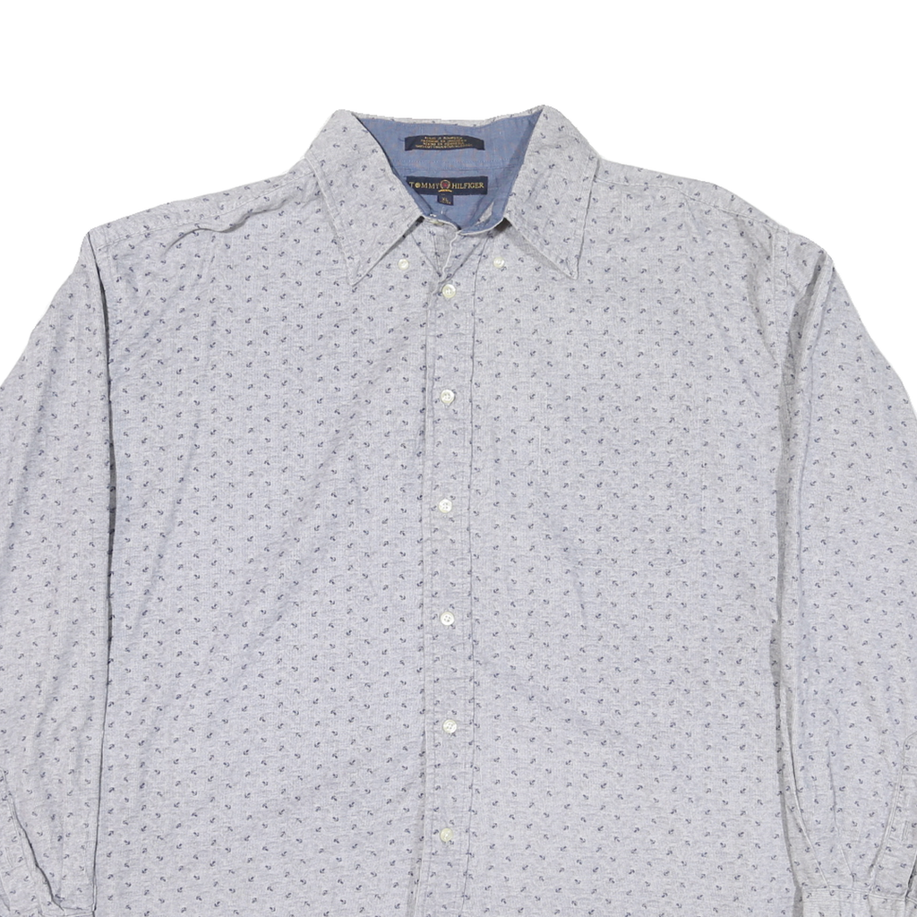 TOMMY HILFIGER Mens White & Blue Button-Down Shirt XL Cotton Blend Casual