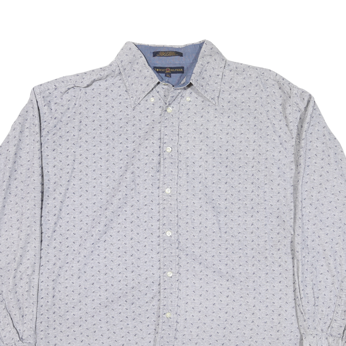 TOMMY HILFIGER Mens White & Blue Button-Down Shirt XL Cotton Blend Casual