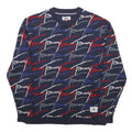 HILFIGER DENIM Mens Navy Blue Red White Patterned Jumper Crew Neck Basic Knit XS