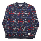 HILFIGER DENIM Mens Navy Blue Red White Patterned Jumper Crew Neck Basic Knit XS