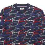 HILFIGER DENIM Mens Navy Blue Red White Patterned Jumper Crew Neck Basic Knit XS