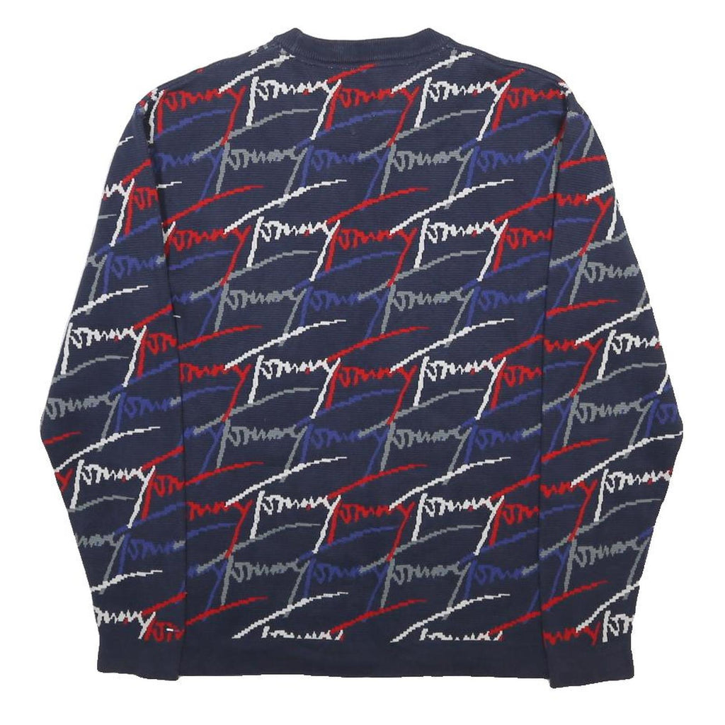 HILFIGER DENIM Mens Navy Blue Red White Patterned Jumper Crew Neck Basic Knit XS