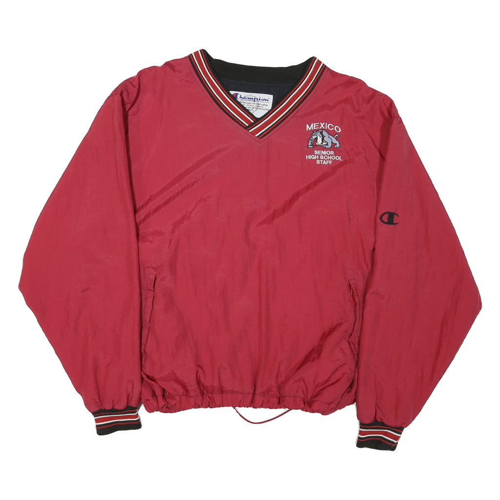 CHAMPION Mens Red Senior High School Staff V Neck L Nylon Sweatshirt Pullover