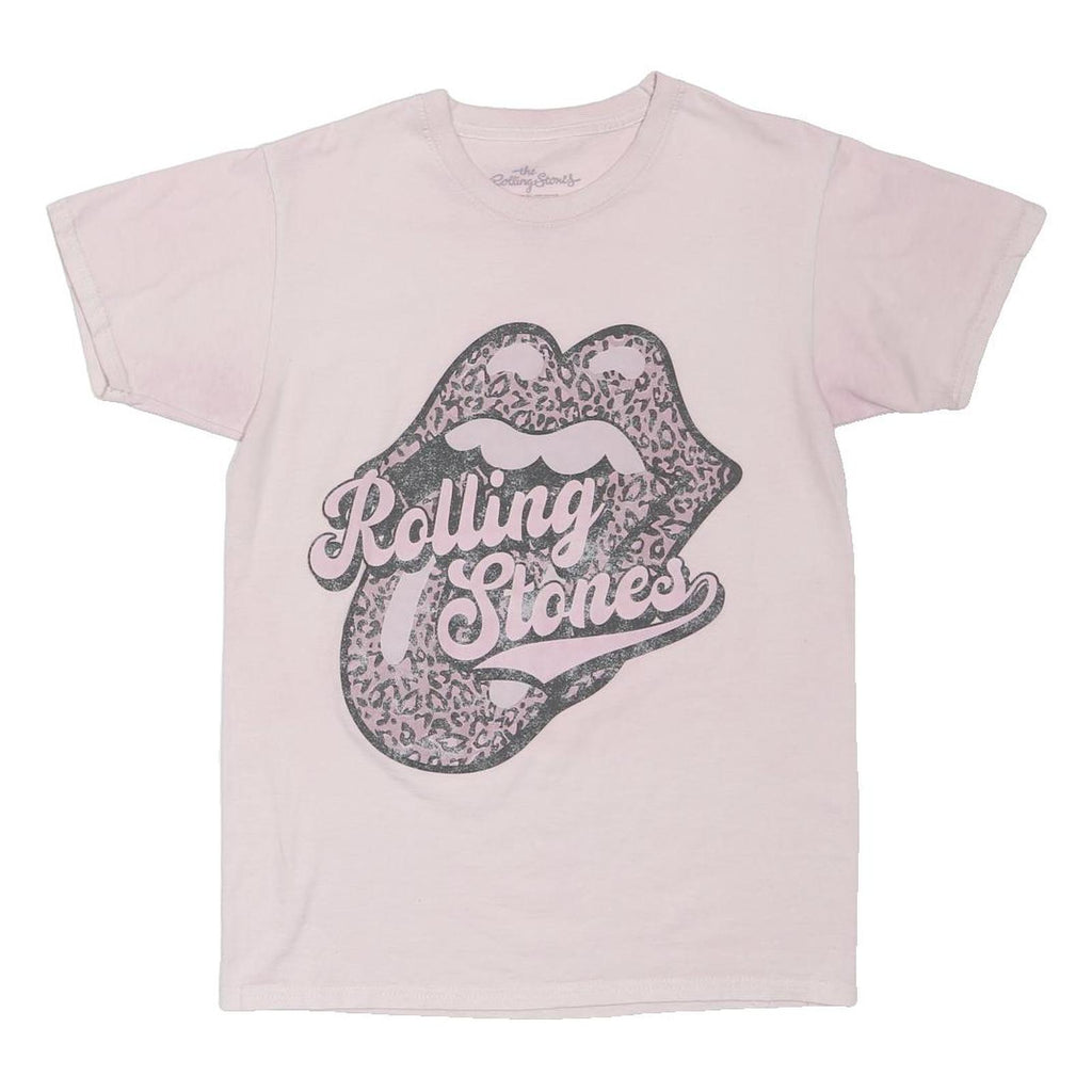 THE ROLLING STONES Womens Pink Graphic T-Shirt S Crew Neck Short Sleeve Band