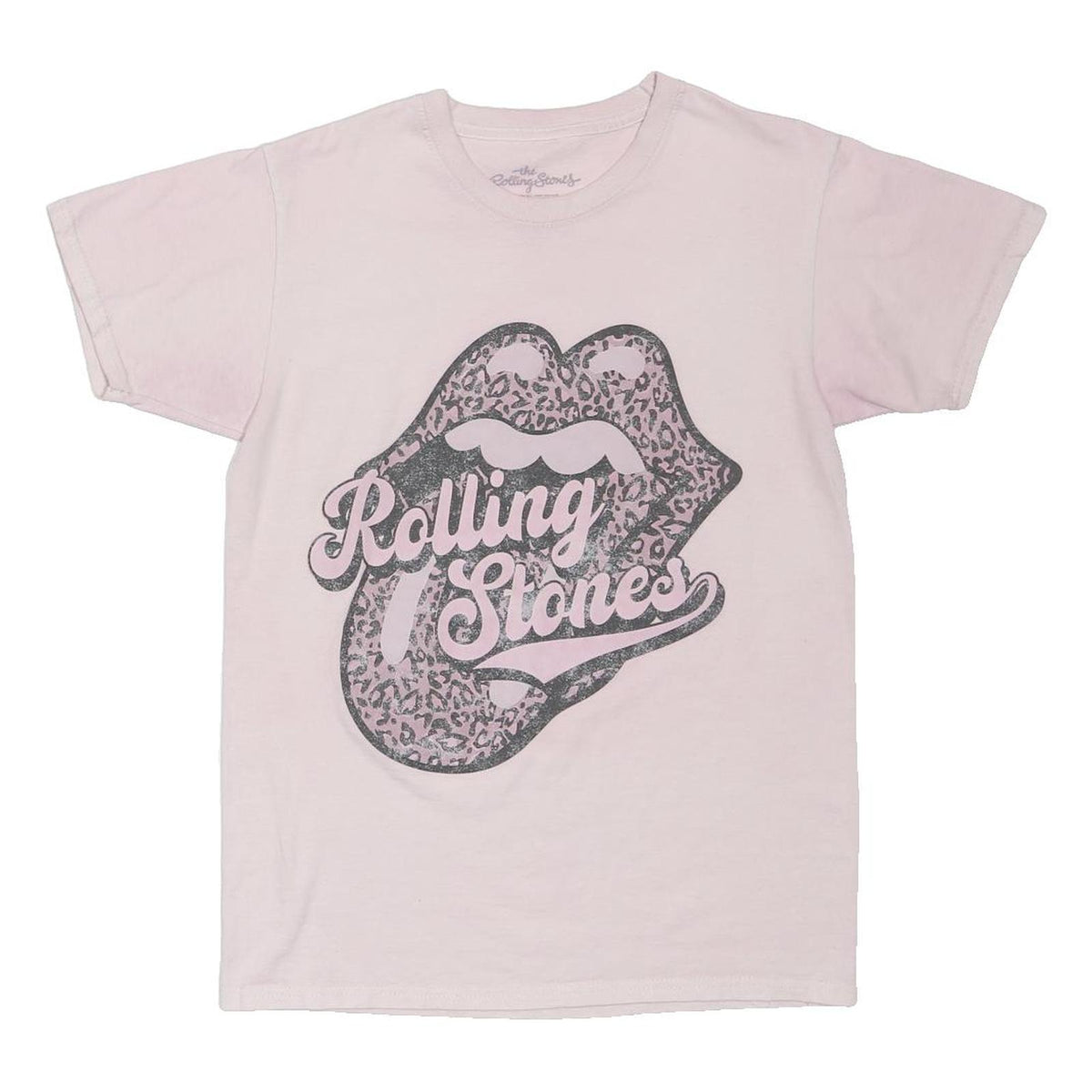 THE ROLLING STONES Womens Pink Graphic T-Shirt S Crew Neck Short Sleeve Band