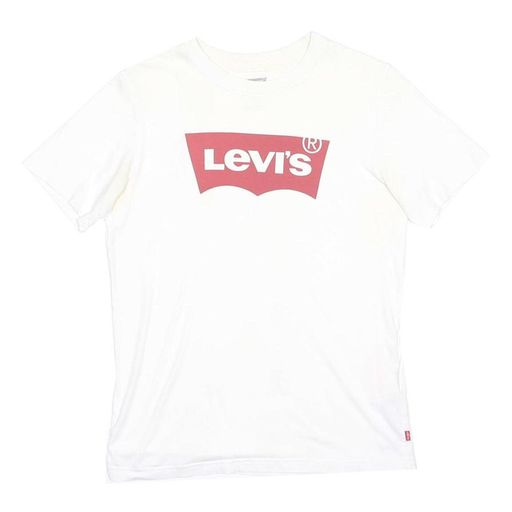 LEVI'S Boys White Graphic T-Shirt 14Y Short Sleeve Crew Neck Cotton Blend