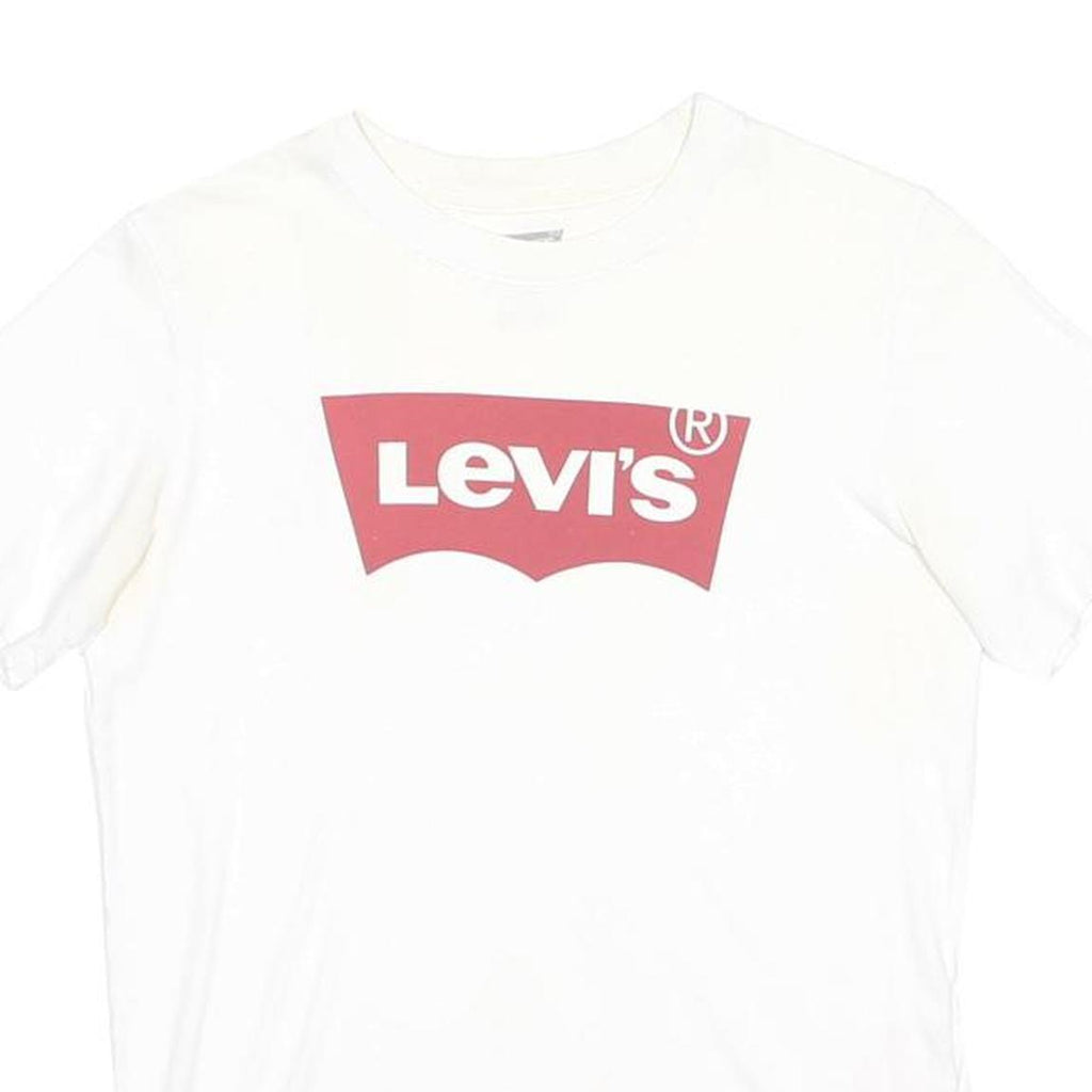 LEVI'S Boys White Graphic T-Shirt 14Y Short Sleeve Crew Neck Cotton Blend